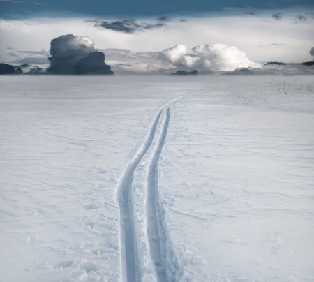 Cross country ski track over ice