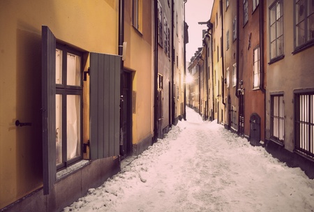 Narrow street in the old town of Stockholmの写真素材