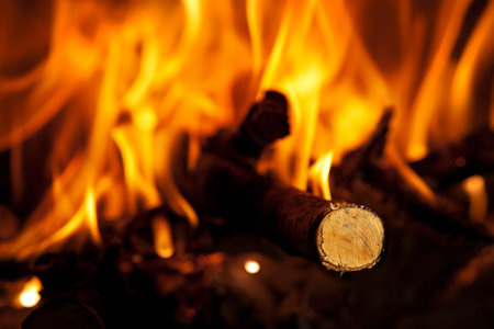 close up of log in  yellow and orange flames
