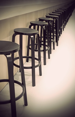 Row of empty bar stools with vintage lookの写真素材