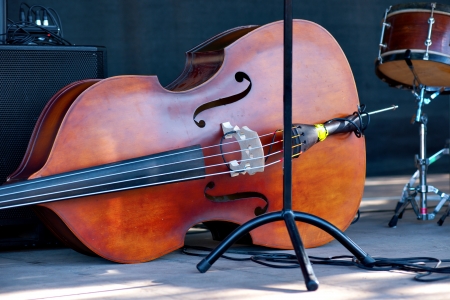 Close up of double bass on stageの写真素材