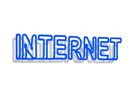 blue internet neon sign isoplated on whiteの写真素材