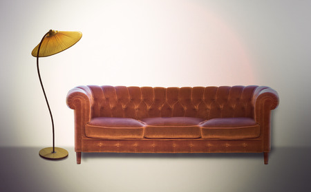 Vintage settee and lamp in sepiaの写真素材