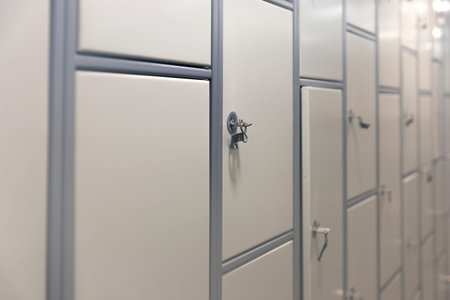 Row of metal lockers with keys
