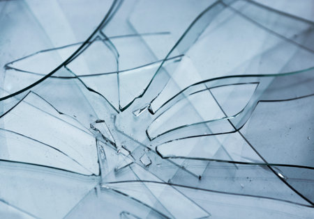 Close up of heap of shattered transparent glass