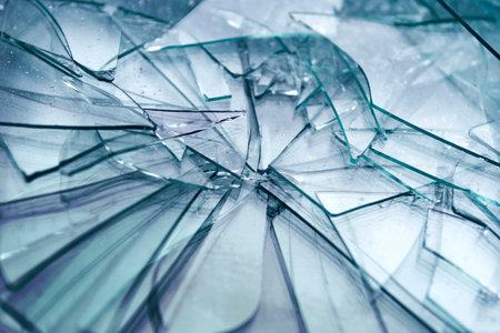 heap of shattered transparent glass with sharp edges