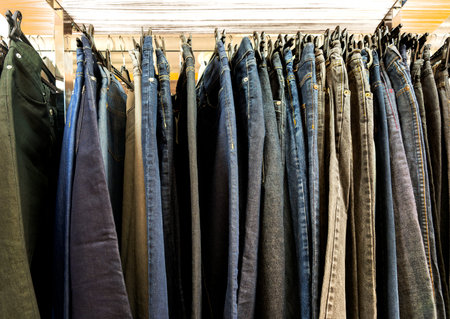 recycled jeans for sale in second hand shopの写真素材