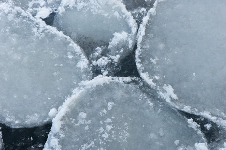 Close up of strange ice circles or pan ice