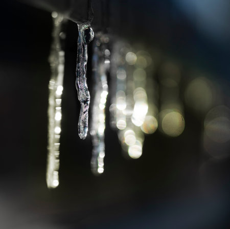 Icicles reflecting sunlight in a row