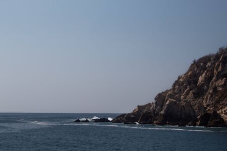 View of the Huatulco bay coast line with blue ocean in Mexicoの写真素材