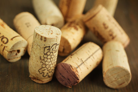 Close up of cork wine on a wooden table