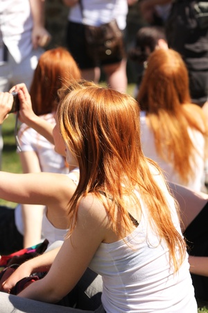 MONTREAL - MAY 04, 2013: First-ever gathering of read heads people in Montreal on 04 May 2013, Montreal, Quebec, Canadaのeditorial素材