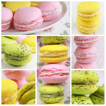 Collage showing three different kind of macaronsの写真素材