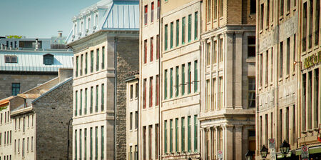 Close up of old buildings in old port of Montreal, Quebecの写真素材