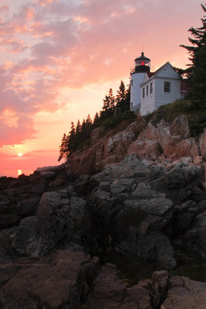 Bass Harbor lighthouse in Acadia national park, on mount desert island, Maineの写真素材
