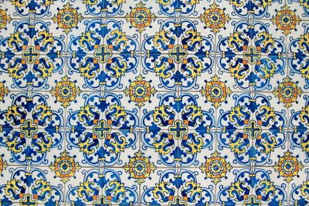 Cute blue and yellow abstract arabian  tiled pattern background