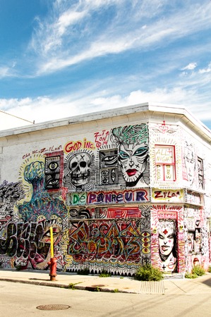 MONTREAL  CANADA - AUGUST 20:  House painted during Mural festival by Zilon, emblematic figure of montreal graffiti on august 20, 2014 in MONTREALのeditorial素材