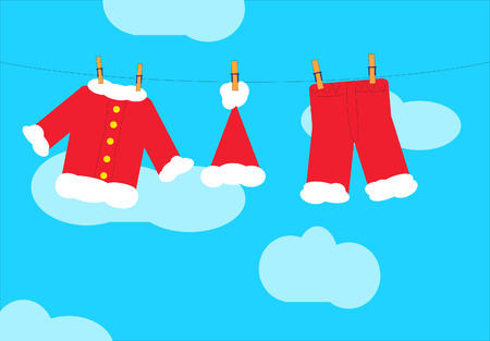 Santa claus clothes on clotheslineのイラスト素材