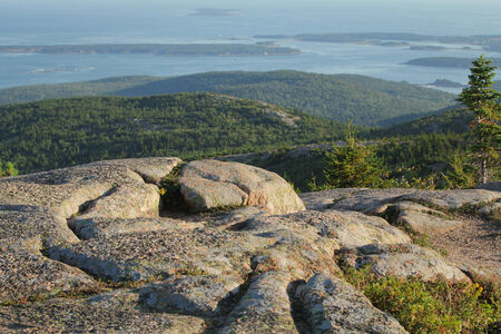 Rocks on the top of Cadillac mountain view, Mount island desert, Maine, USAの写真素材