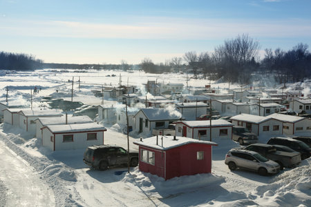STE-ANNE DE Joliette, CANADA - JANUARY 17: Opening of the season of fishing for tomcod on january 17, 2014 in QUEBECのeditorial素材