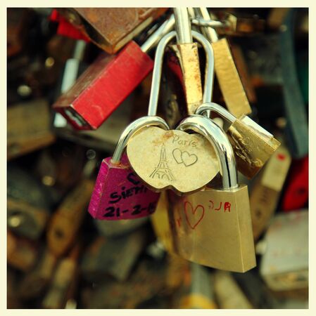 Love padlocks we love padlocks on the bridge of Arts bridge in Parisのeditorial素材