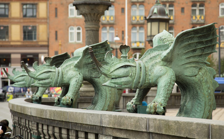 Sculpture of three dragons at town hall in Copenhagen, Denmark.  Apparently, they have to scare those who go to City Hall to complain.のeditorial素材
