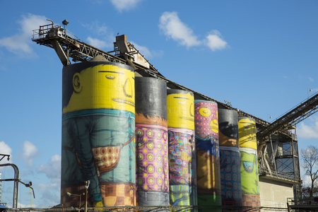 VANCOUVER-CANADA 16 february 2016:  This giants are a part of a series named Giants and made by Os Gemeos, brazilian artists.  Vancouver mural is the first in Canada and the only one in 3D.のeditorial素材