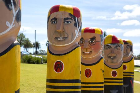 GEELONG, AUSTRALIA - OCTOBER 23, 2016:  Some of the 104 different bollards in Geelong along the baywalk.  All made by Jan Mitchell and represent a chronicle of the city's past.のeditorial素材