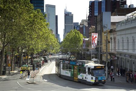 MELBOURNE, AUSTRALIA - OCTOBER 15, 2016:  The Melbourne tramway network is a major form of public transport in Melbourne.   It is the largest urban tramway network in the worldのeditorial素材