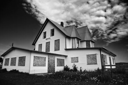 Abandoned motel in Gaspesie, Canada in black and whiteの写真素材