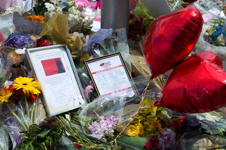 LONDON, UK - JUNE 7, 2017: Floral tributes laid at the site of the London terrorist attack at London...
