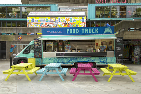 LONDON, UK - JUNE 5 , 2017: Colored food truck on queen's walk in London, UKのeditorial素材