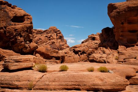 Landscape into Valley of fire in Nevada with mountains in backgroundの写真素材