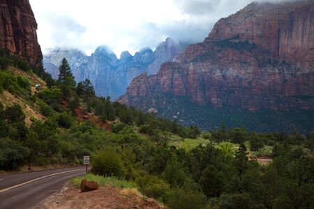 Altar of Sacrifice mountain in Zion National Park in Utah United Statesの写真素材