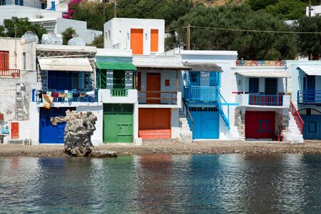 Firopotamos village with his colourful houses in Milos in Greeceの写真素材