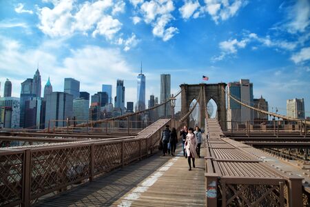 Brooklyn Bridge in New York is one of the oldest bridges of either type in the United States. Completed in 1883.のeditorial素材