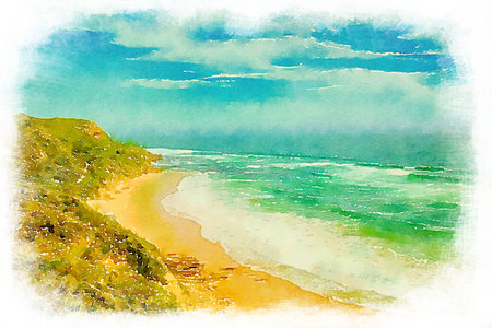 Digital watercolour of beautiful waves on Glenaire beach in Australiaの写真素材