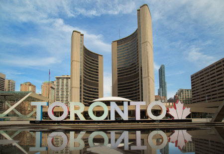 TORONTO CANADA APRIL 13, 2017: Colourful Toronto sign at Nathan Phillips square in Toronto, Canada. ...
