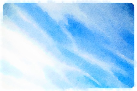 Digital watercolour of white fluffy clouds on blue skyの写真素材