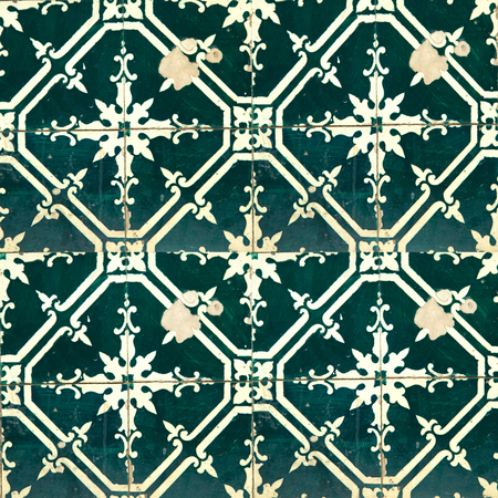 Photograph of traditional portuguese tiles in dark greenの写真素材