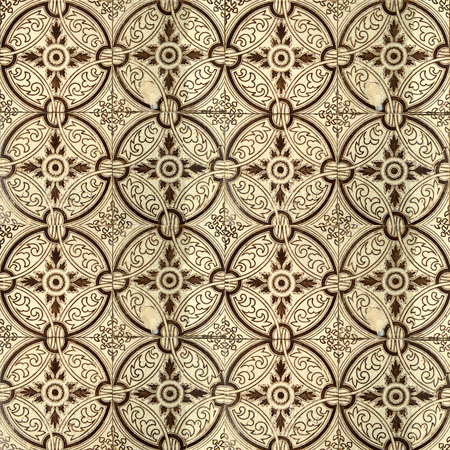 Photograph of traditional portuguese tiles in brown with flowersの写真素材