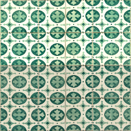 Photograph of traditional portuguese tiles in greenの写真素材