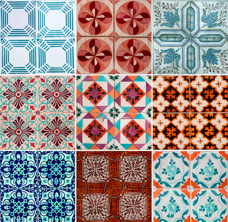Photographer of traditional portuguese tiles in orange, turquoise and brownの写真素材