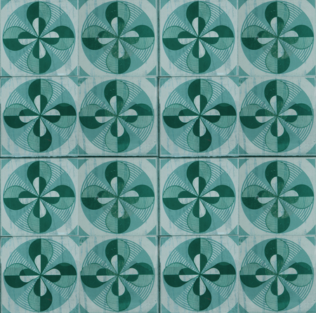 Photographer of traditional portuguese tiles in green and dark greenの写真素材
