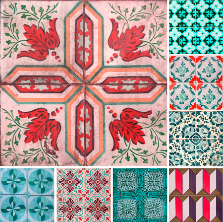 Photographer of traditional portuguese tiles in turquoise and orangeの写真素材