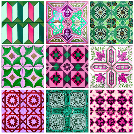 Photographer of traditional portuguese tiles in pink, green and purpleの写真素材