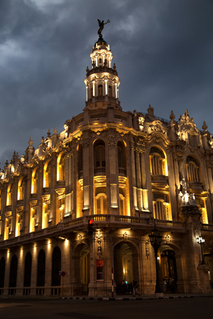 The Gran Teatro de La Habana in Havana, Cuba during evening.  Its facilities include theatres, concert hall, conference rooms, and a video screening room, as well as an art gallery and a choral centreのeditorial素材