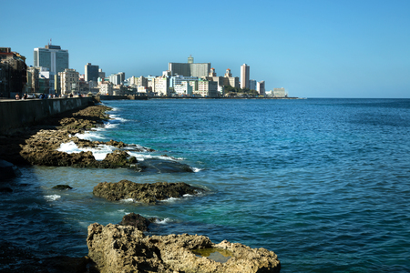 Beautiful view on the Malecon and hotels in Havana in Cubaの写真素材