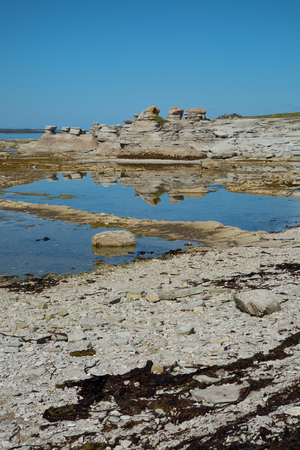 Beautiful landscape at low tide at Grande ile in Mingan Archipelago National Park Reserve in Quebec in Canadaの写真素材