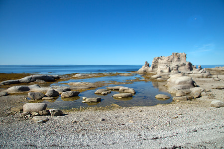 Le chateau at grande ile in Mingan Archipelago National Park Reserve in Quebec in Canadaの写真素材